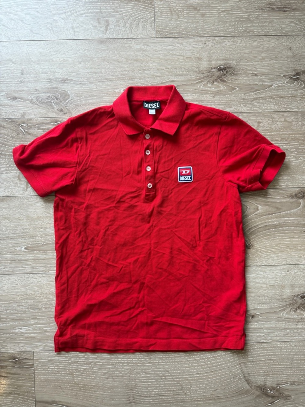 Diesel Red Short-Sleeve Polo with Logo Patch